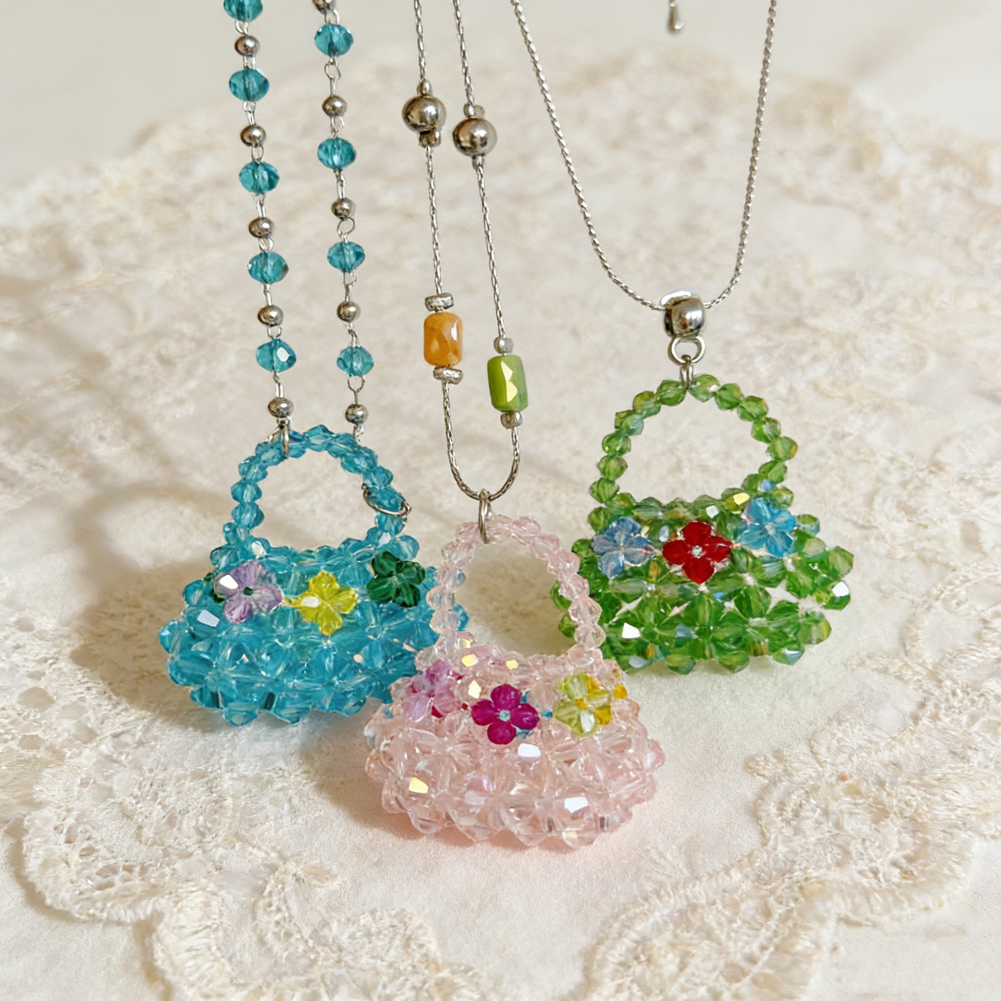 Beaded Mini Bag Pendant Necklace
