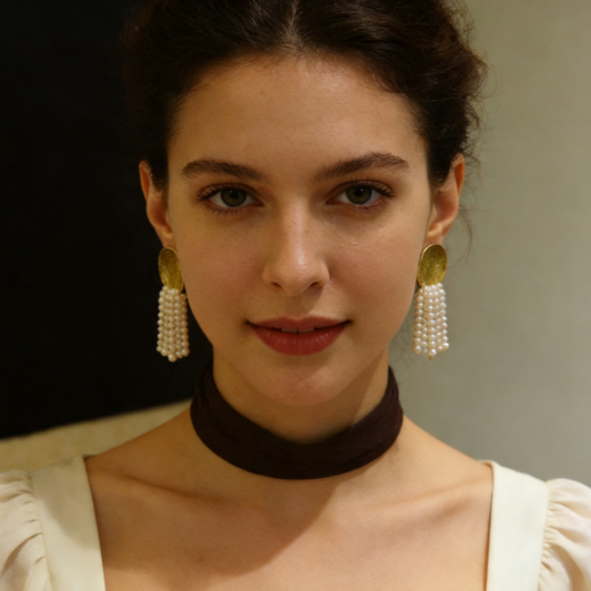 Textured Brass Pearl Drop Earrings