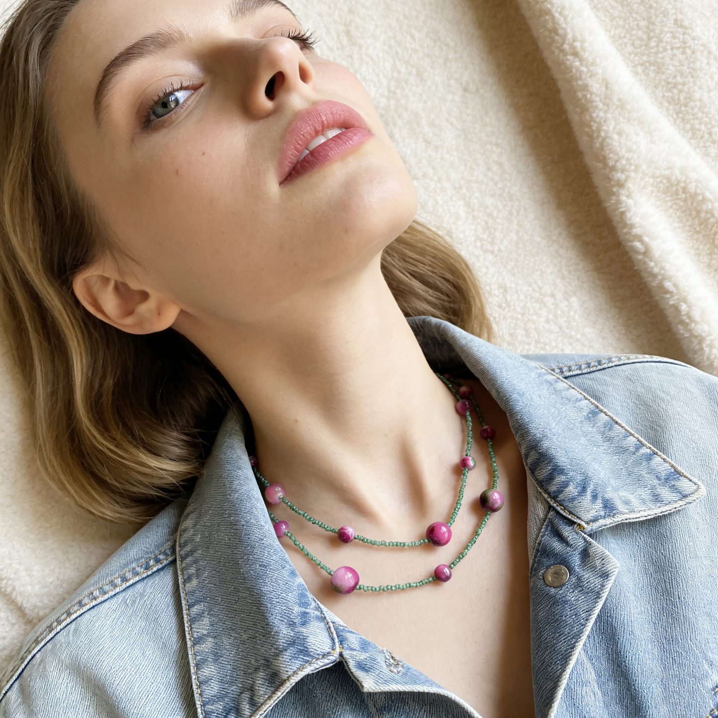 Long Natural Crystal Beaded Necklace