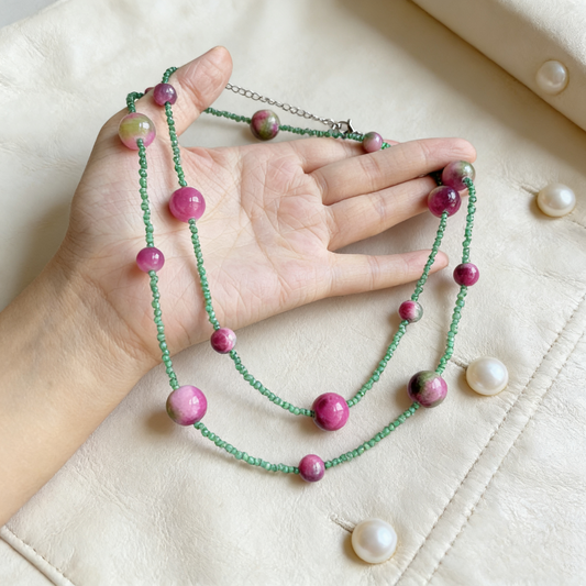 Long Natural Crystal Beaded Necklace