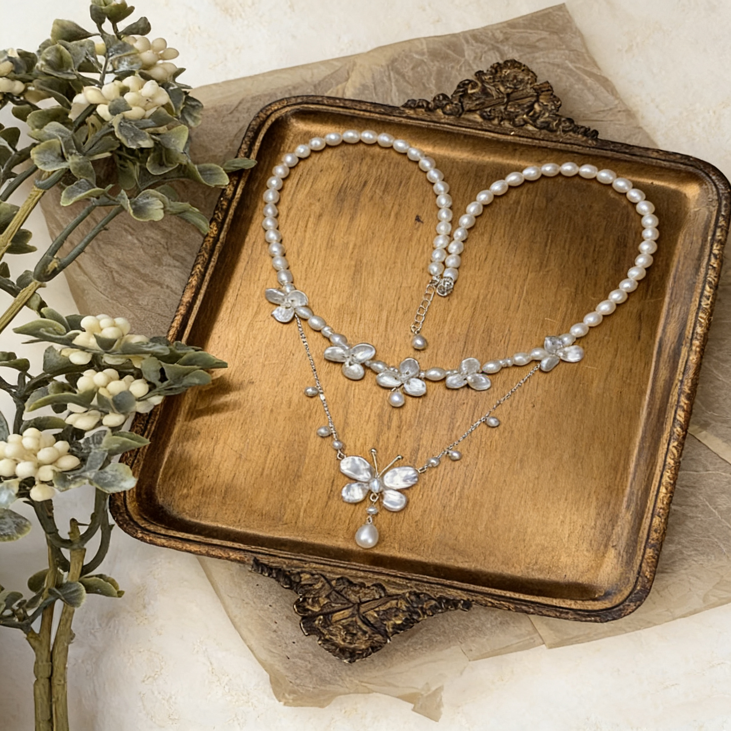 Handmade Baroque Pearl Butterfly Drop Necklace