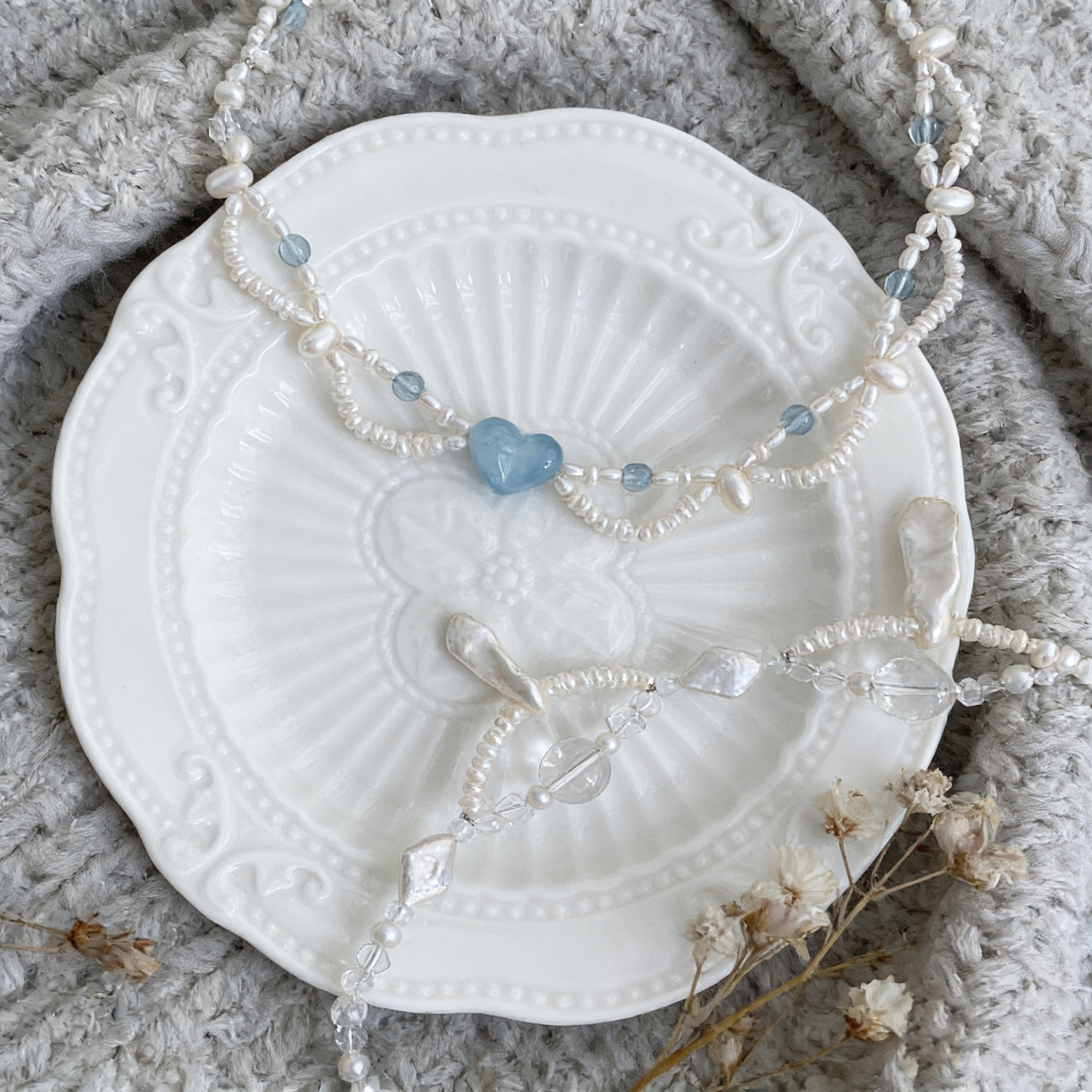 Handmade Natural Pearl Crystal Heart Necklace