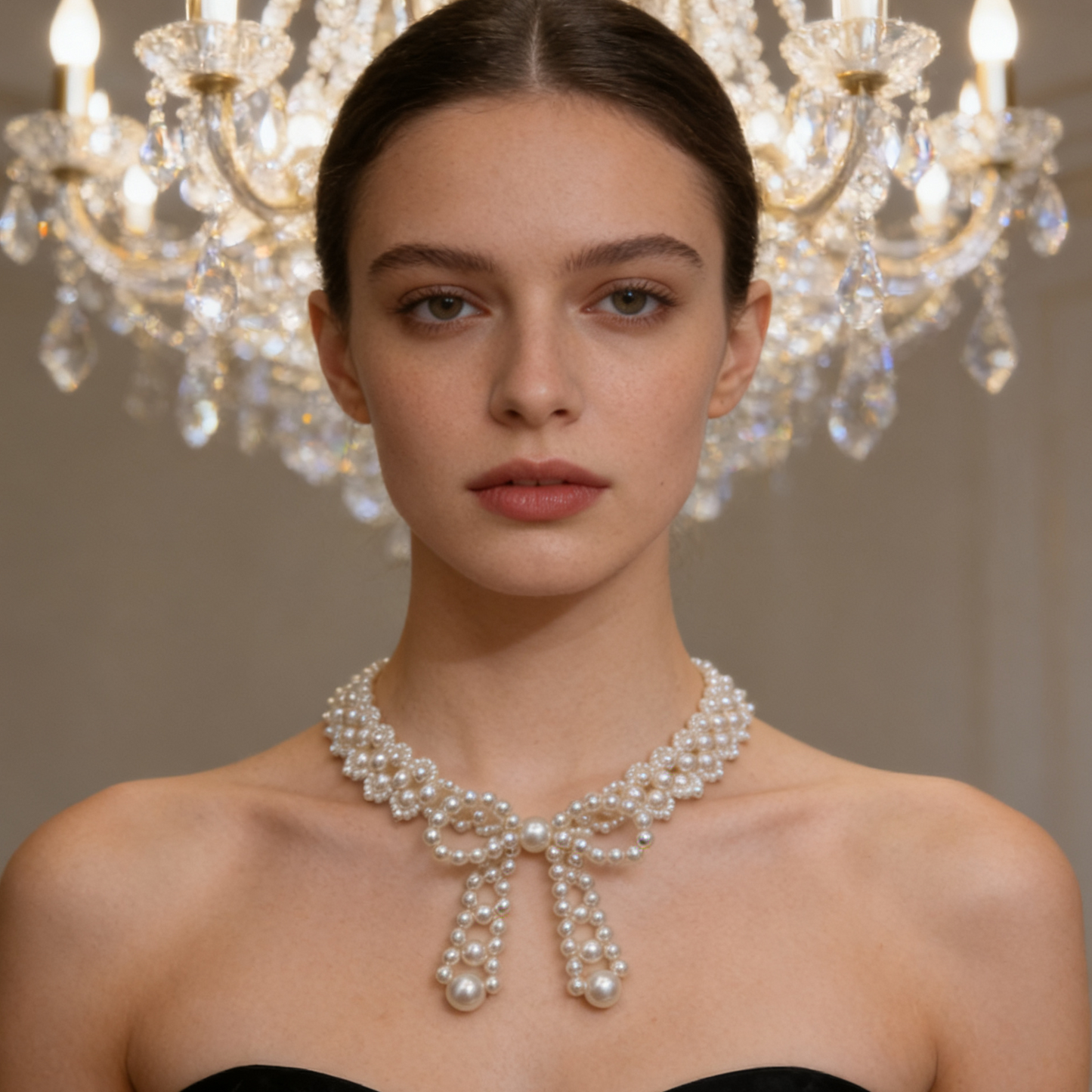 Hand Beaded Pearl Bow Statement Necklace