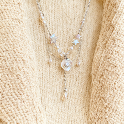 Layered Pearl Necklace with Star Details – Soft White