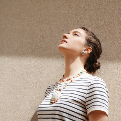 Handmade Shell Necklace with Colorful Beaded Chain