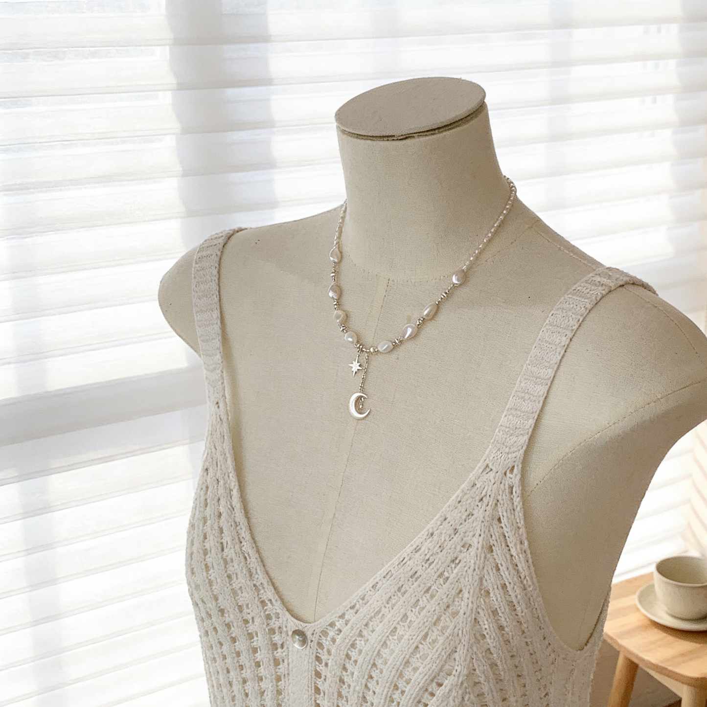 Natural Pearl Moon Necklace with Mother of Pearl Pendant