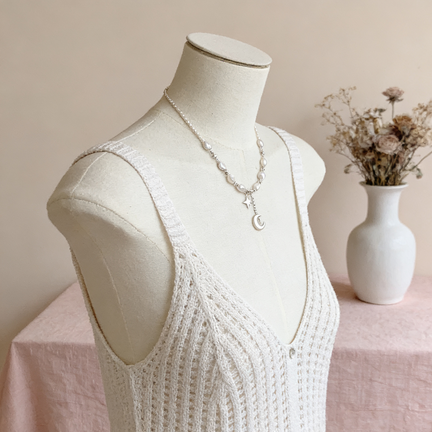 Natural Pearl Moon Necklace with Mother of Pearl Pendant