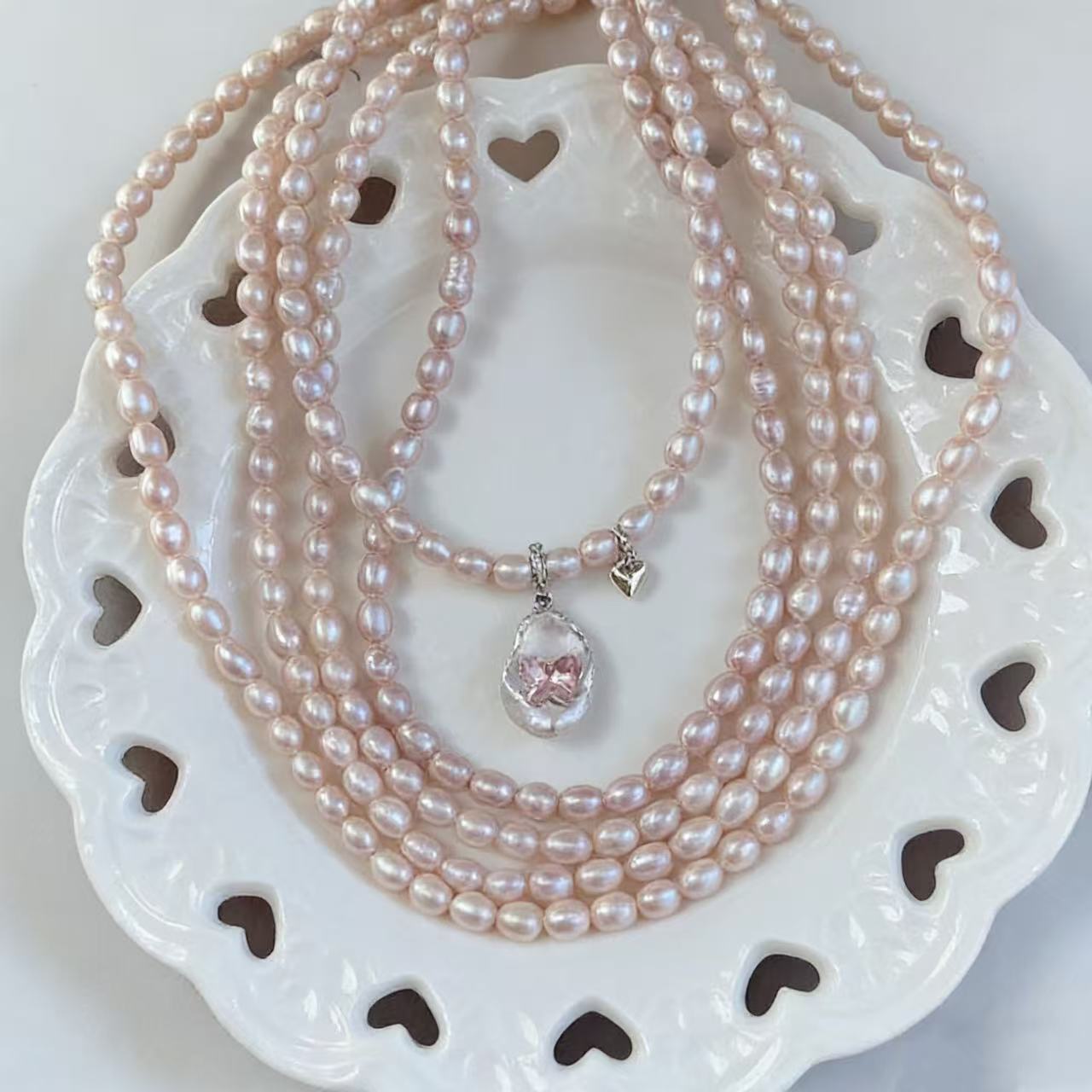 Pink Pearl Necklace with Baroque Pearl & Swarovski Butterfly