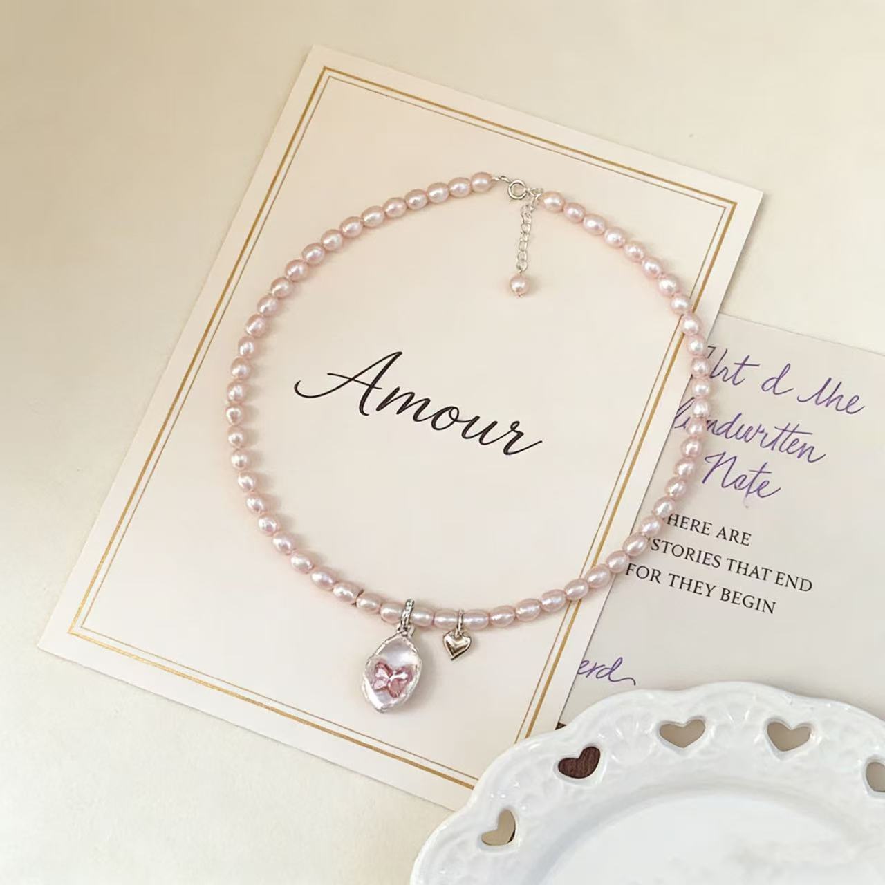 Pink Pearl Necklace with Baroque Pearl & Swarovski Butterfly