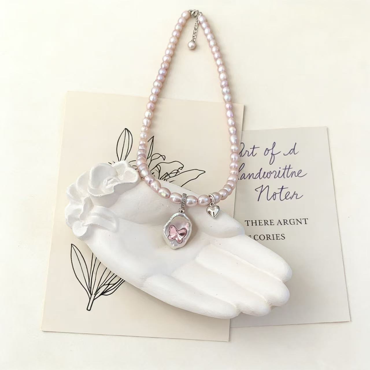 Pink Pearl Necklace with Baroque Pearl & Swarovski Butterfly