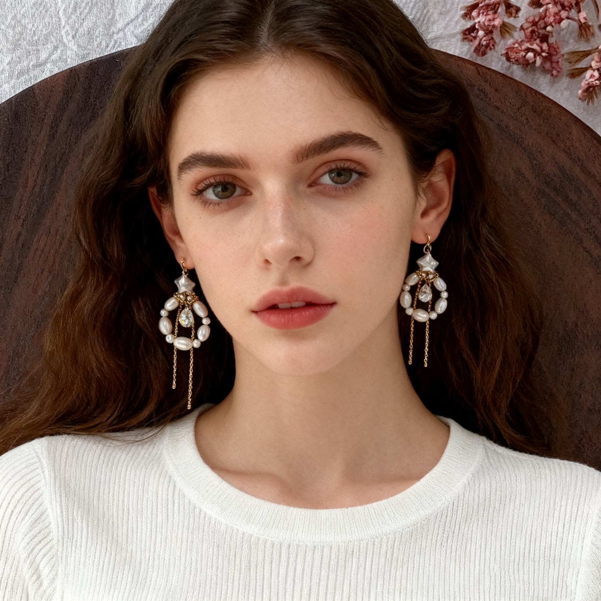 Natural baroque pearl star earrings with freshwater pearls