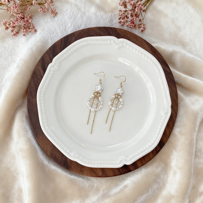 Baroque Star Pearl Drop Earrings with Chain Detail