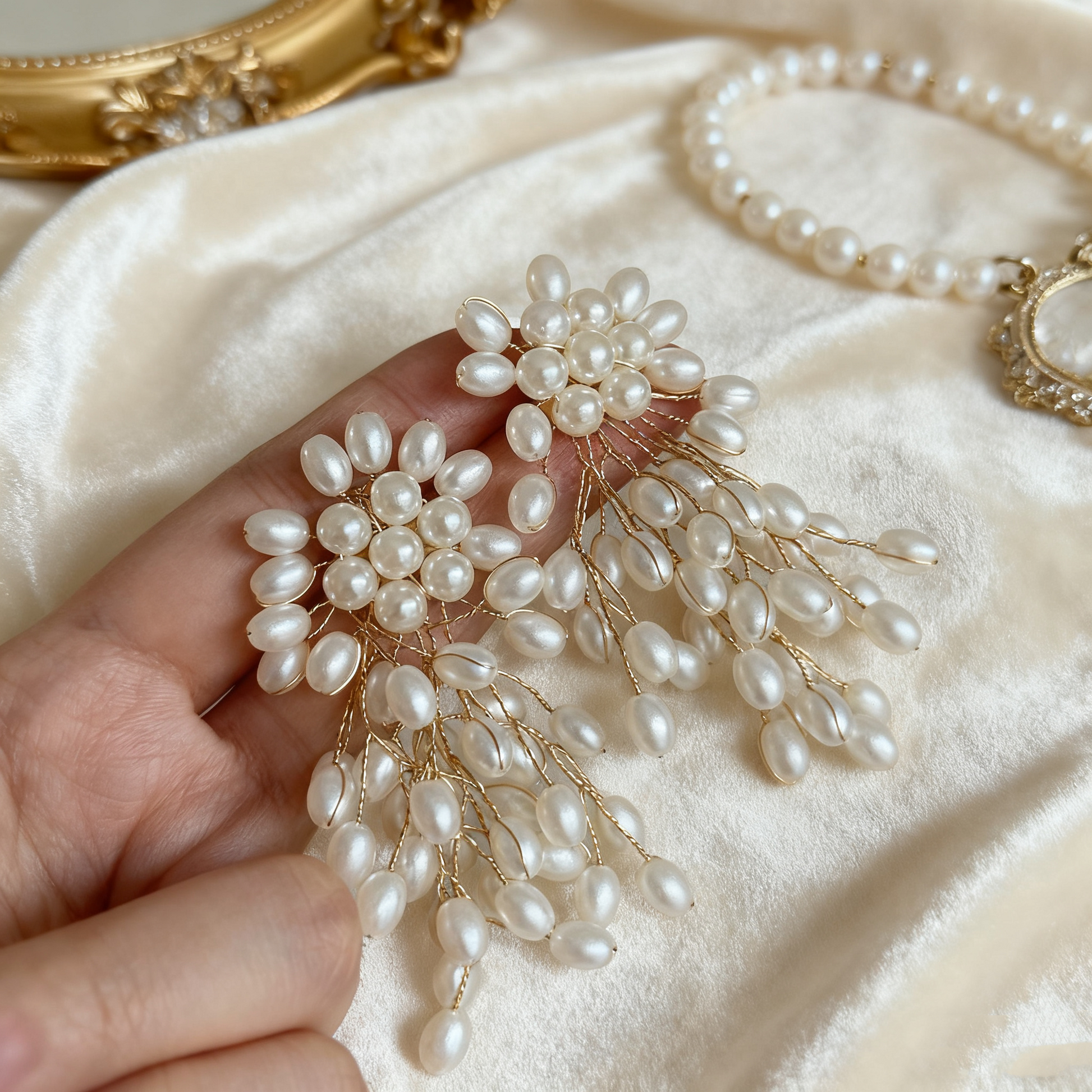 Statement earrings made with natural pearls and copper wire