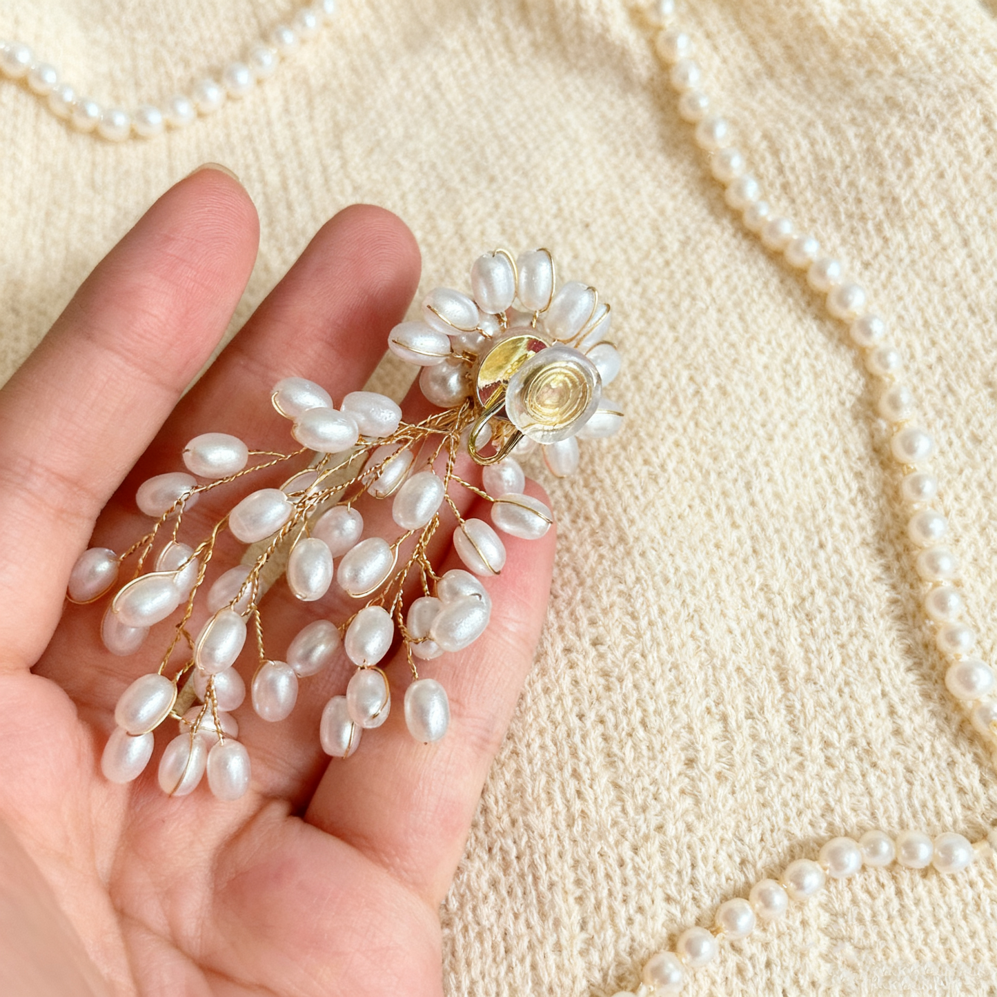 Handmade Natural Pearl Cascade Drop Earrings