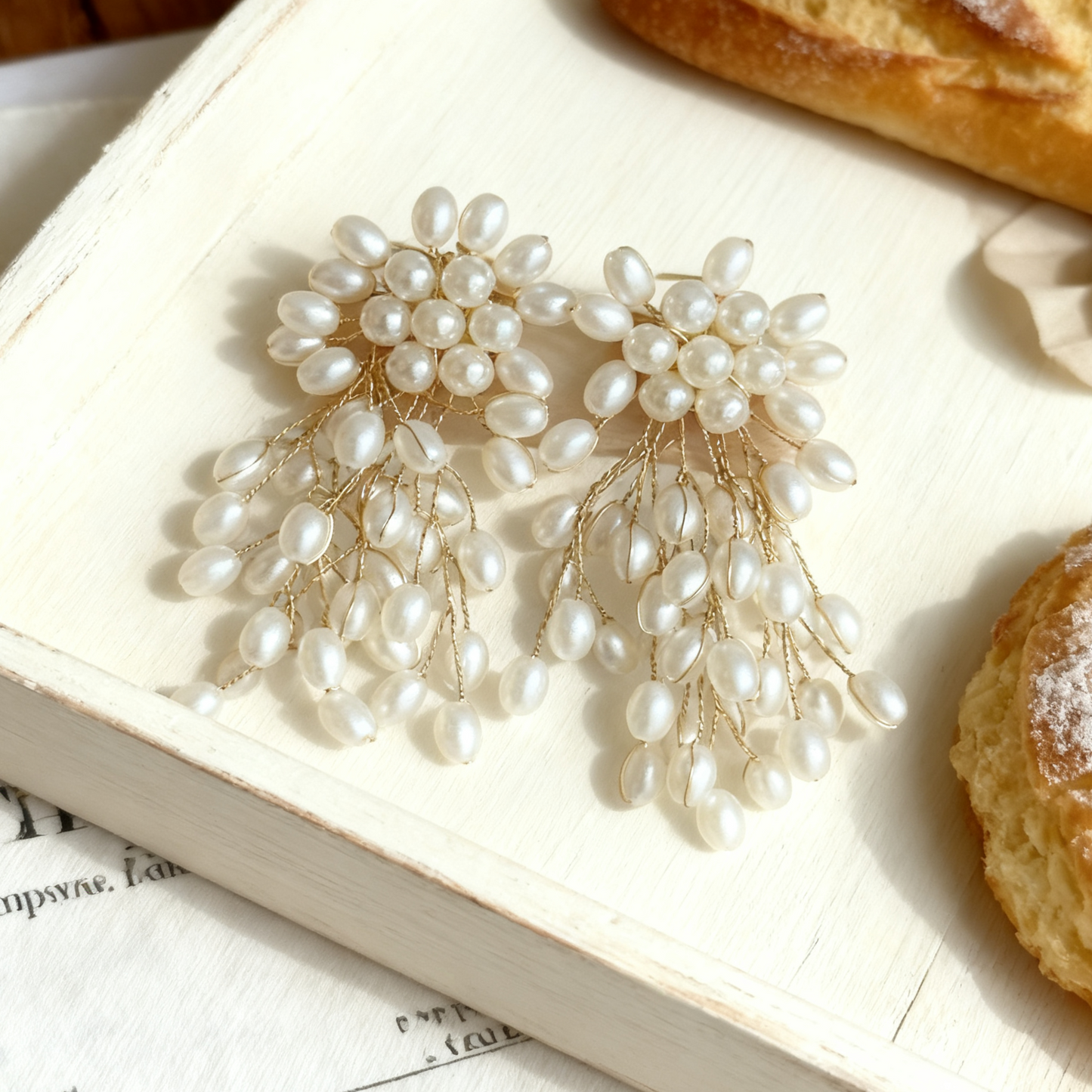Handmade Natural Pearl Cascade Drop Earrings