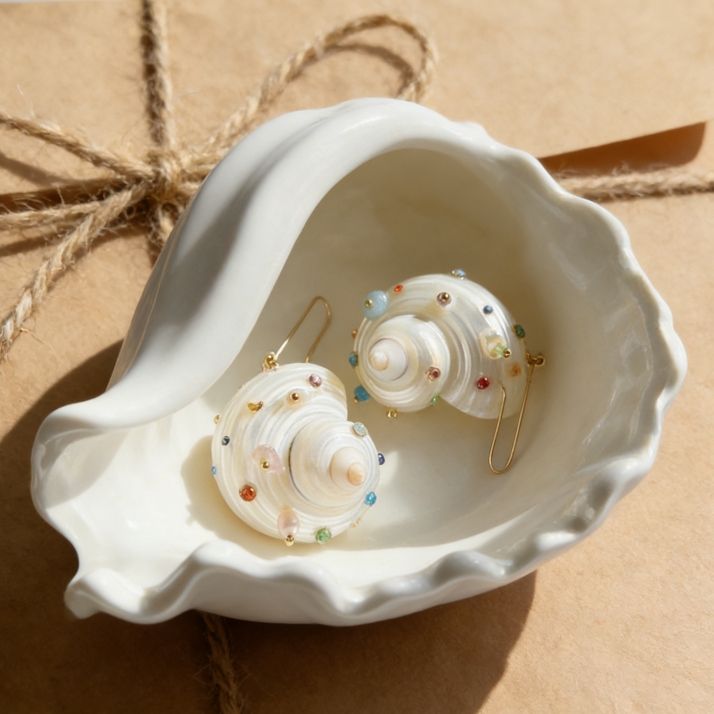 Handmade Shell Pearl Earrings with Swarovski Crystals