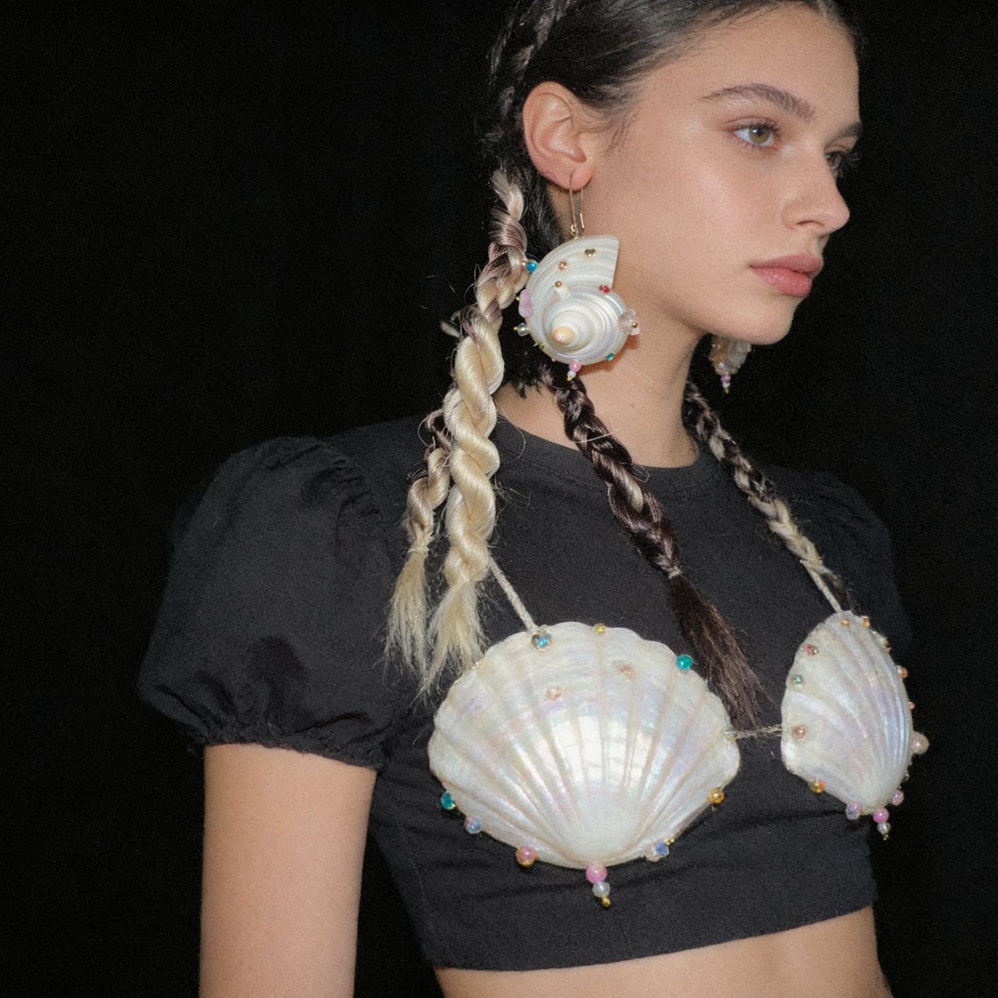 Handmade Shell Pearl Earrings with Swarovski Crystals