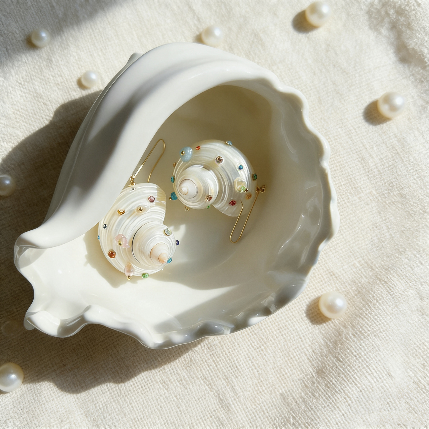 Handmade Shell Pearl Earrings with Swarovski Crystals