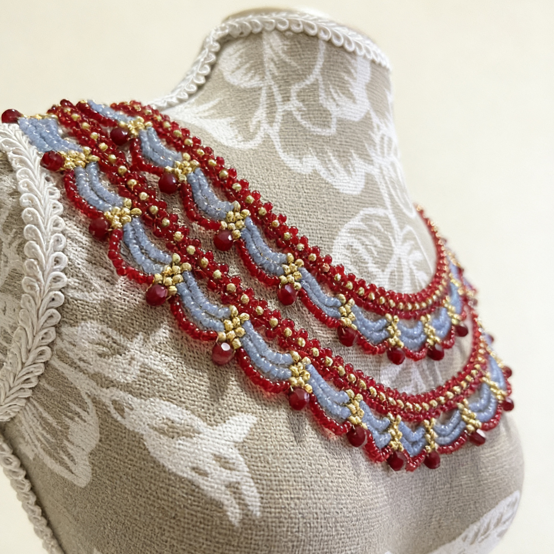 Multi strand beaded choker necklace detail