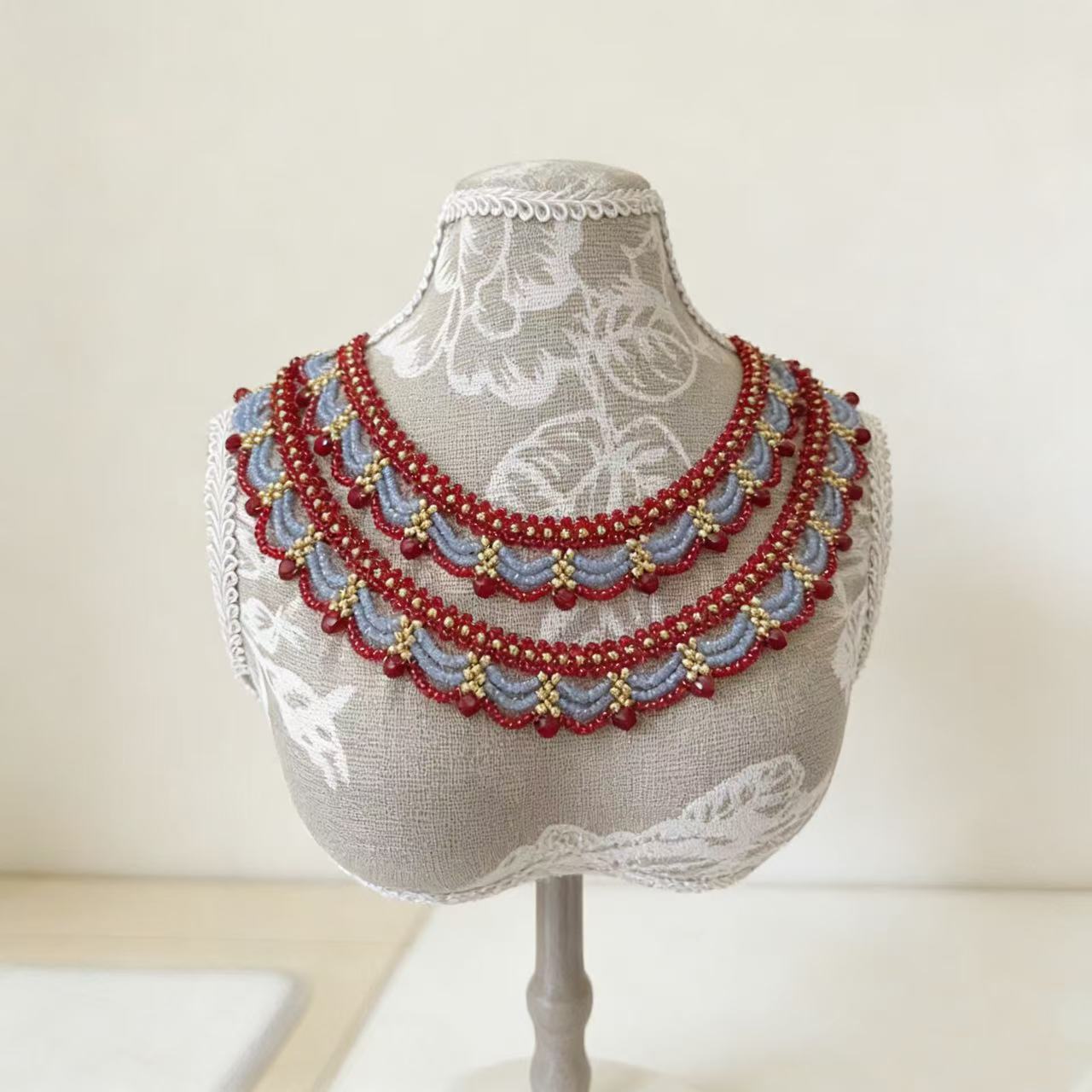 Textured beaded choker necklace with vintage inspired feel