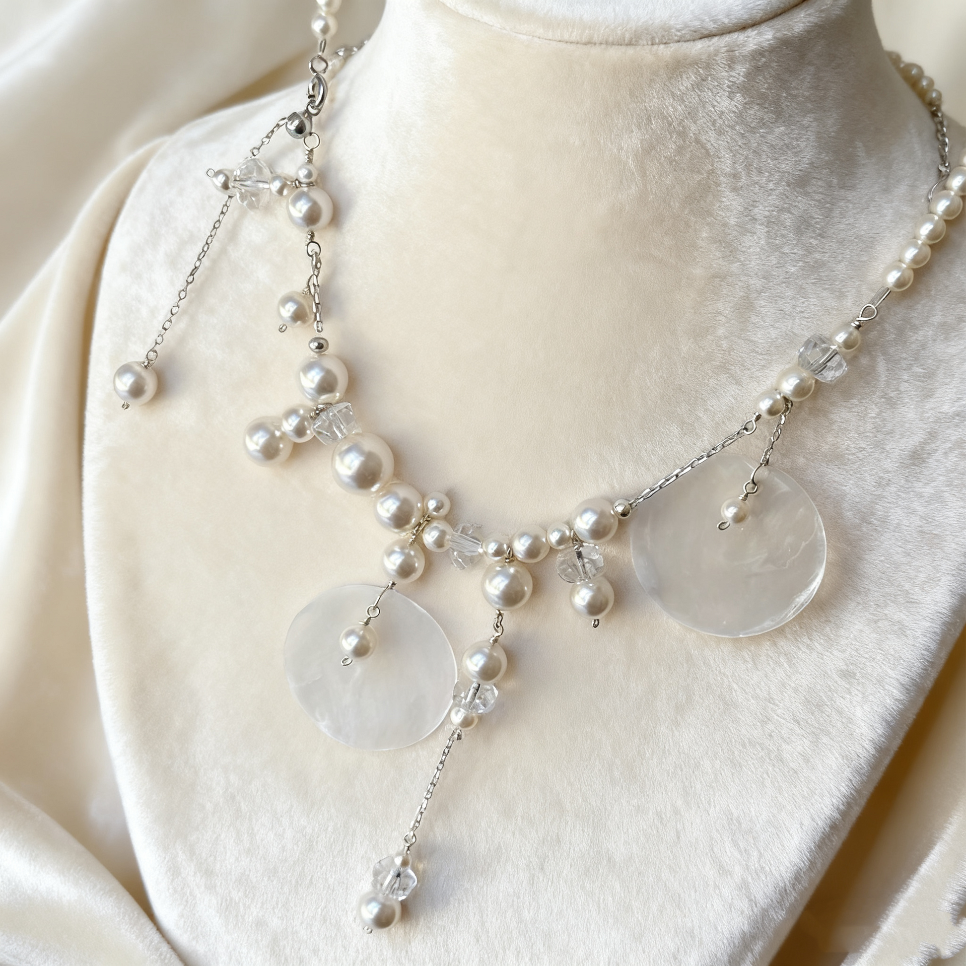 Mabe pearl necklace with mother of pearl disc details