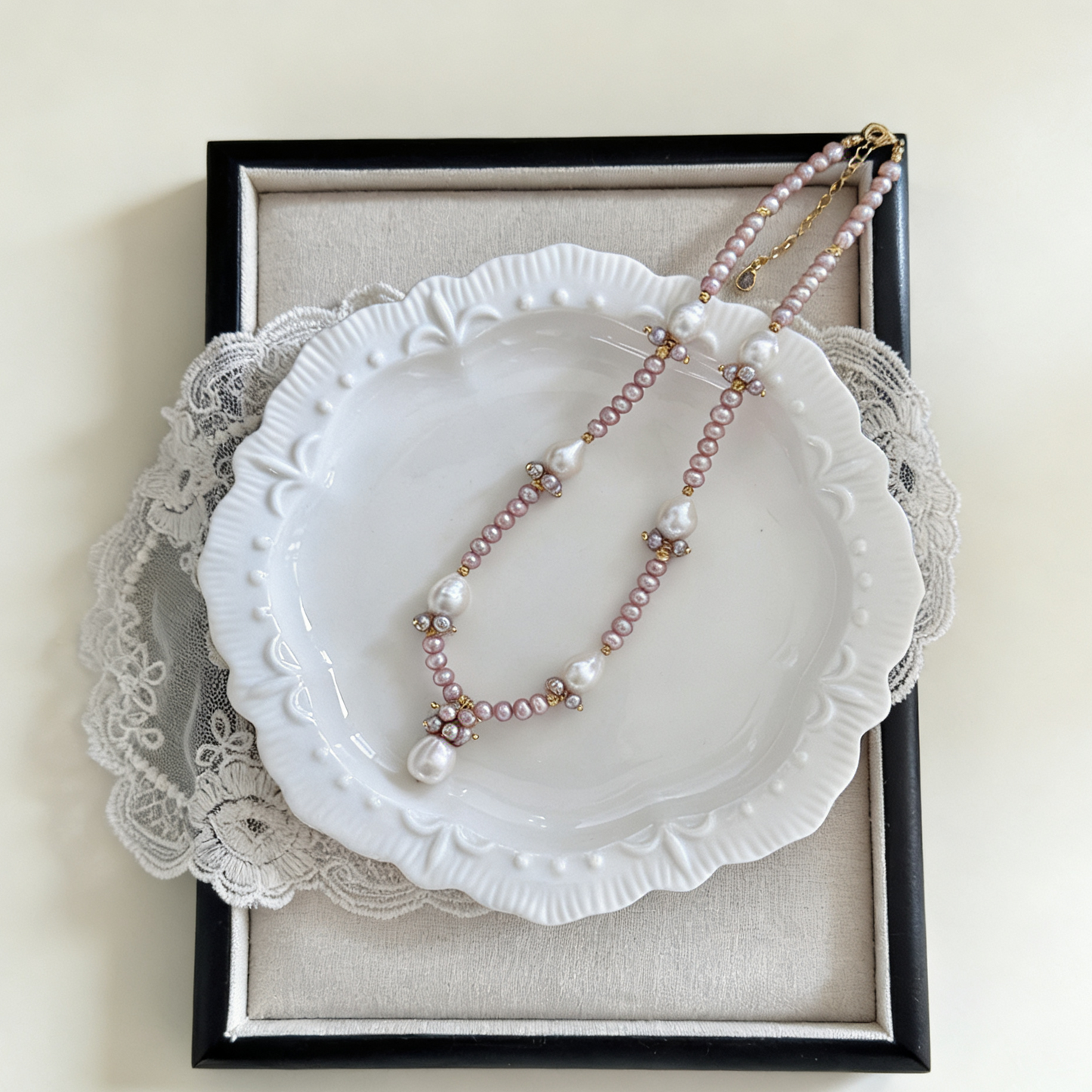 Pink Pearl Drop Charm Necklace