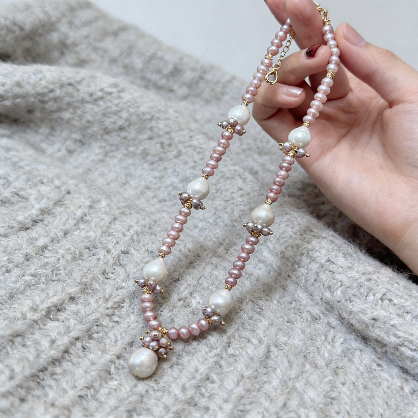 Pink Pearl Drop Charm Necklace