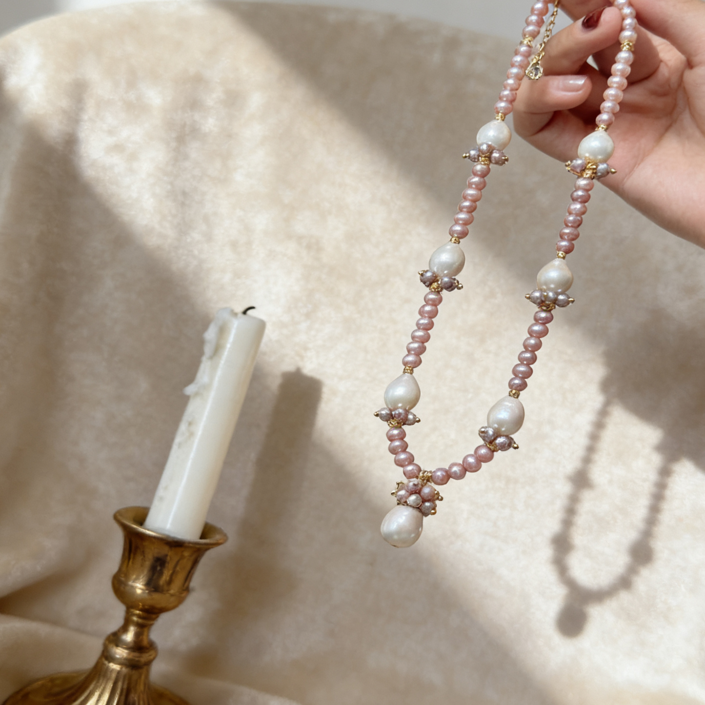 Pink Pearl Drop Charm Necklace