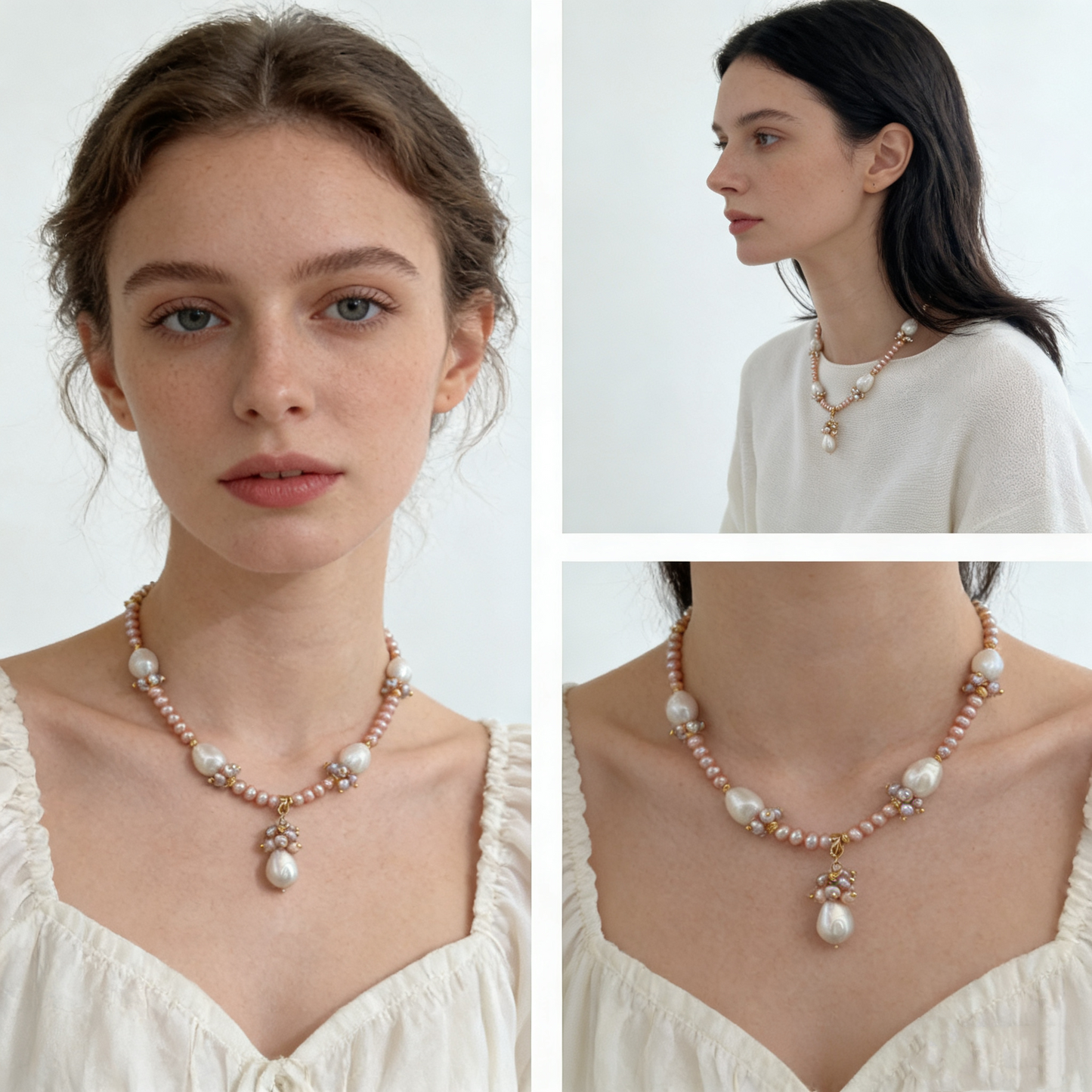 Pink Pearl Drop Charm Necklace