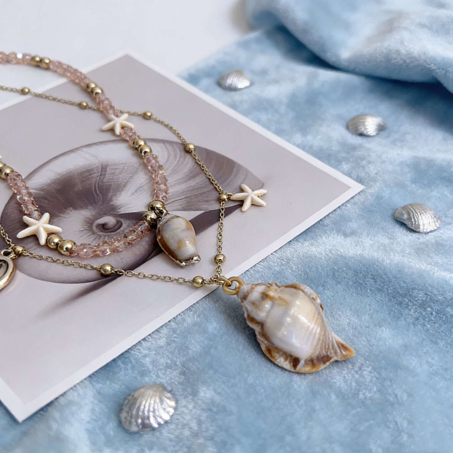 Layered Shell Pearl Charm Necklace