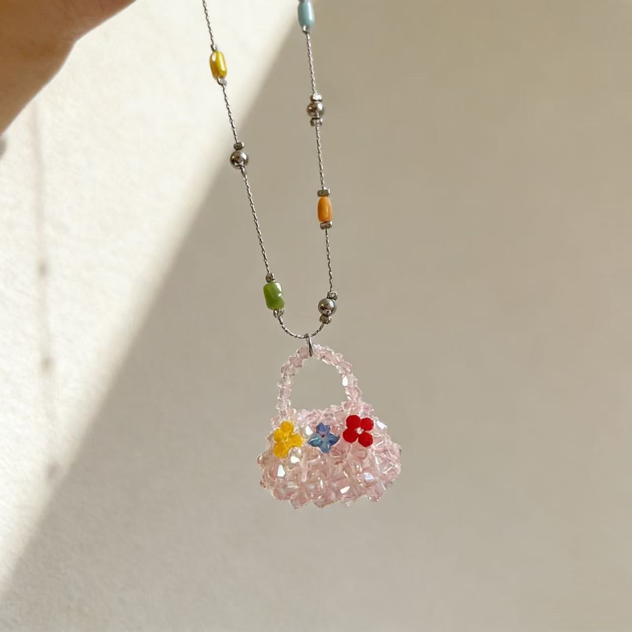 Beaded Mini Bag Pendant Necklace