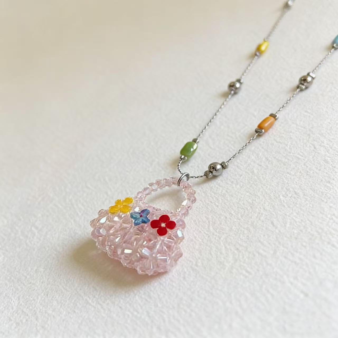 Beaded Mini Bag Pendant Necklace