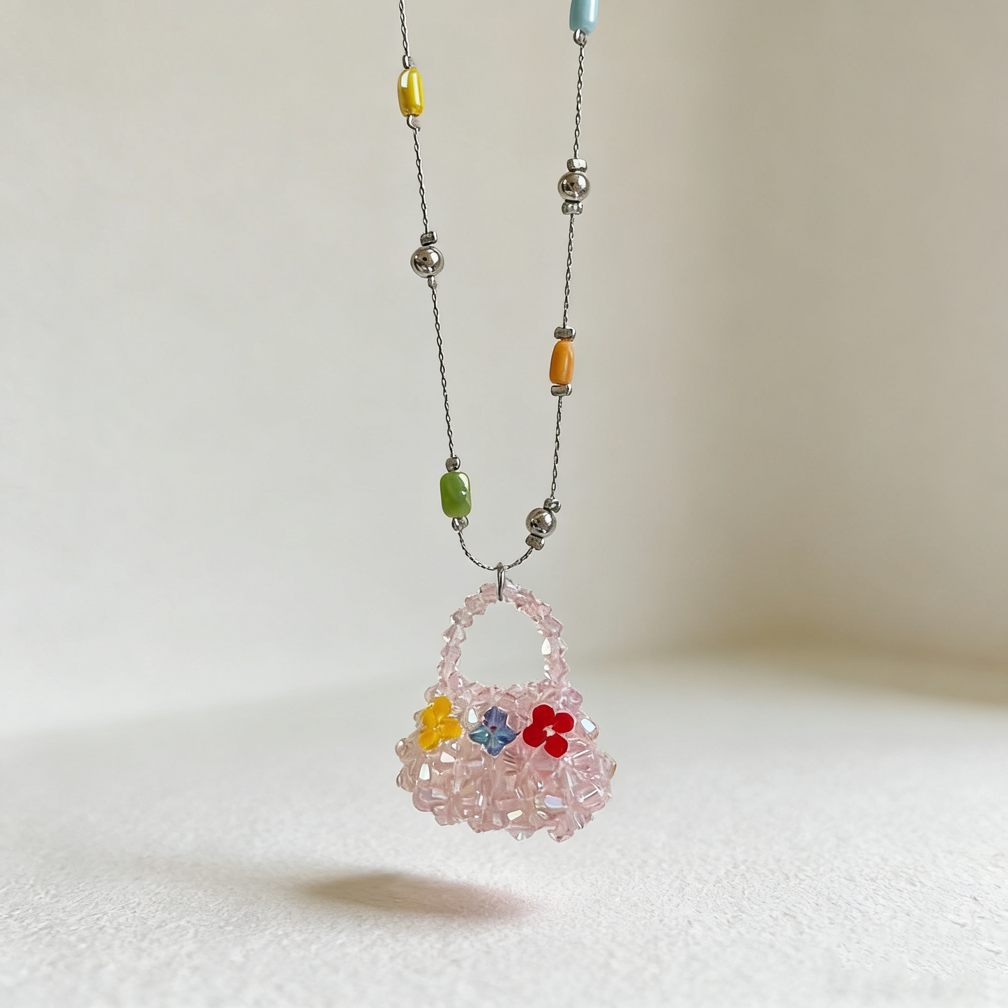 Beaded Mini Bag Pendant Necklace