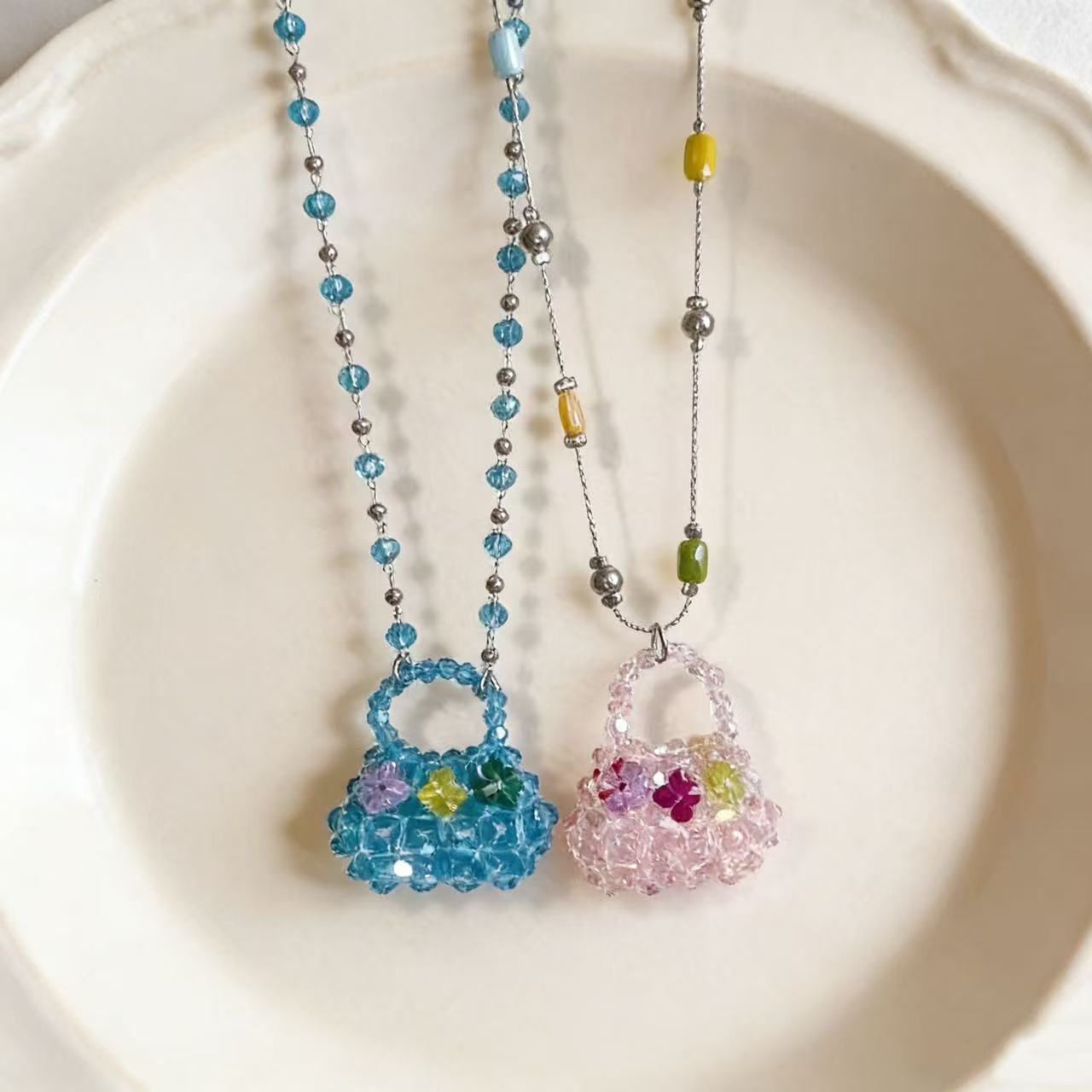 Beaded Mini Bag Pendant Necklace