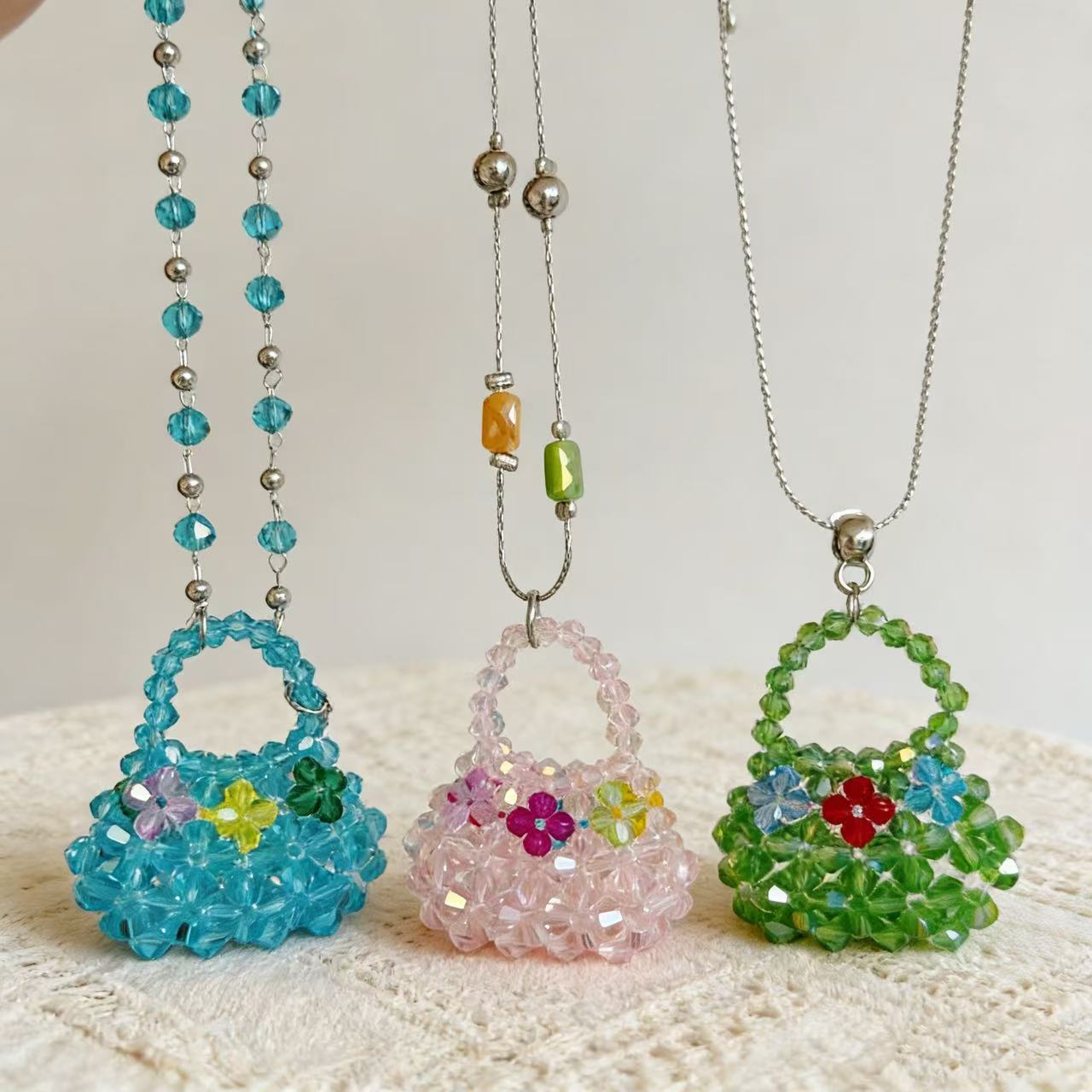 Mini bag shaped beaded pendants in assorted colors