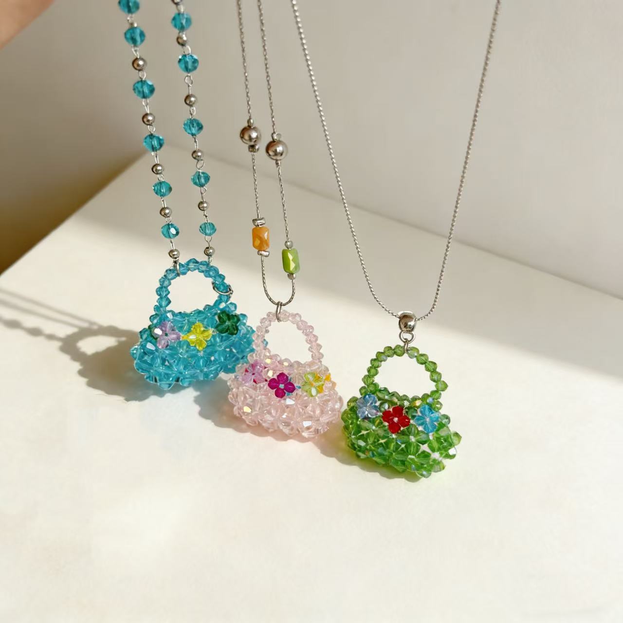 Beaded Mini Bag Pendant Necklace