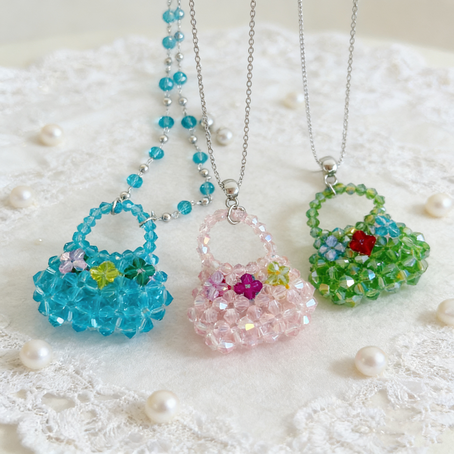 Beaded Mini Bag Pendant Necklace