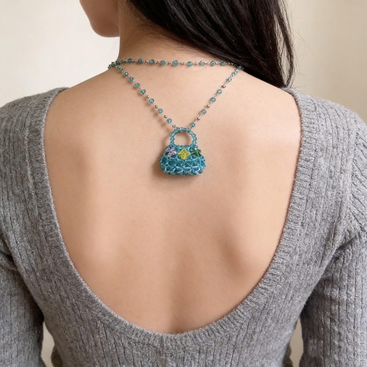 Beaded Mini Bag Pendant Necklace