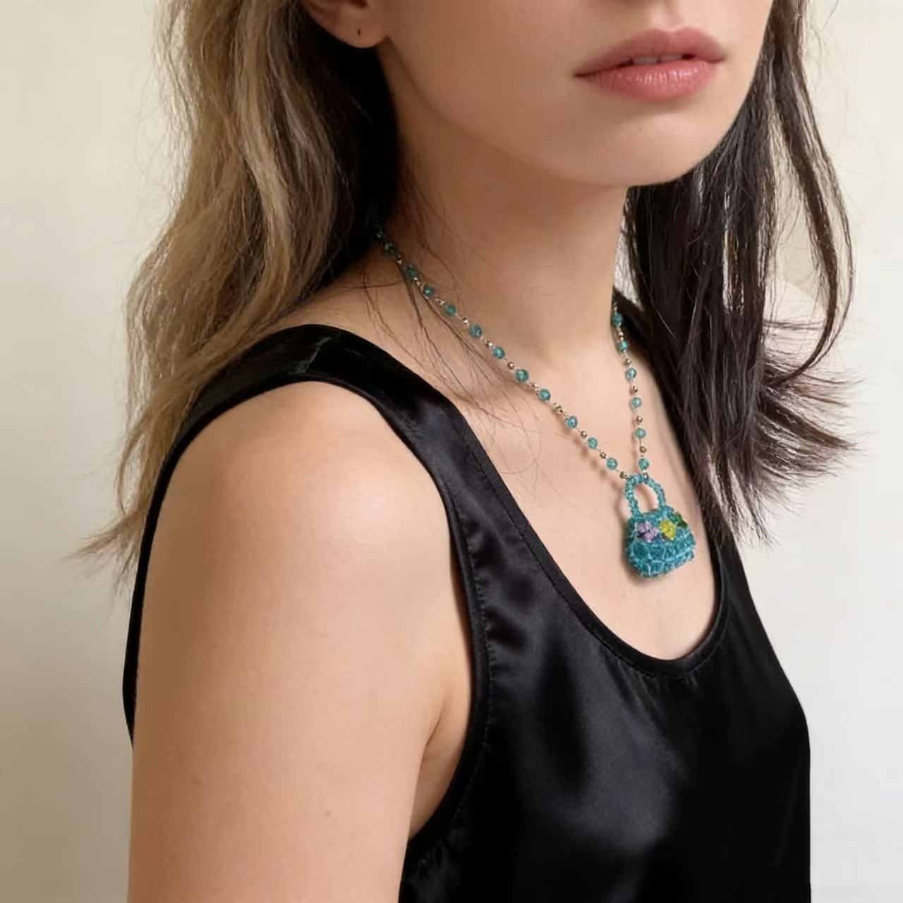 Beaded Mini Bag Pendant Necklace