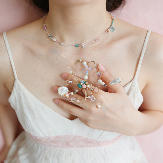 Organic style butterfly statement ring made with copper wire and pearls