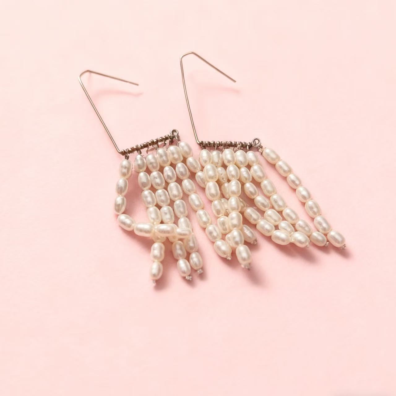 Multi Strand Pearl Fringe Drop Earrings