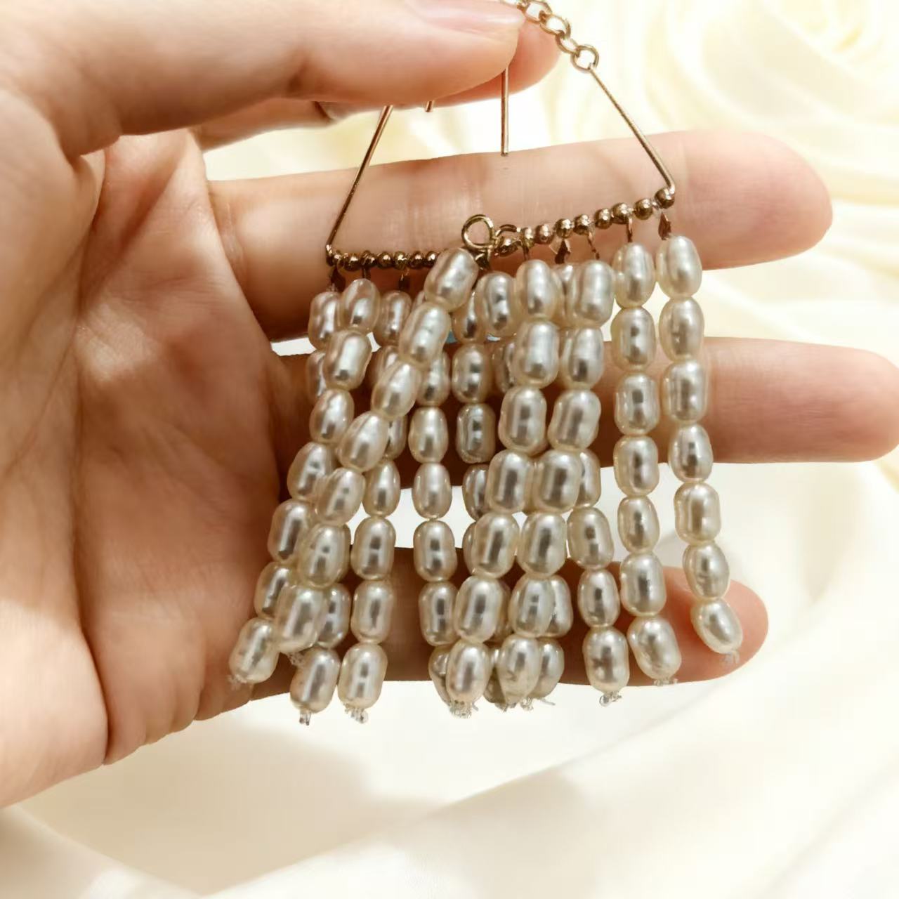 Multi Strand Pearl Fringe Drop Earrings
