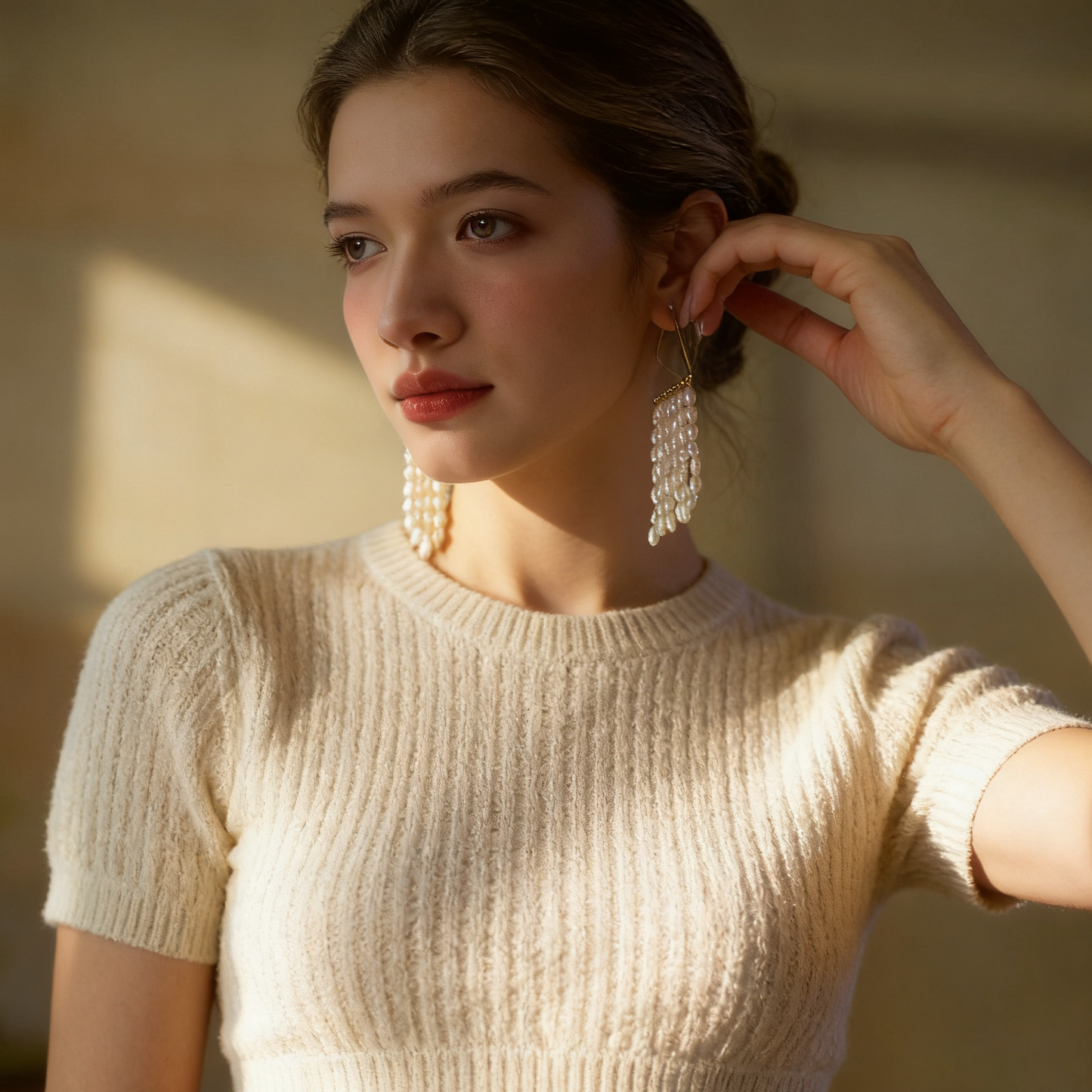 Multi Strand Pearl Fringe Drop Earrings