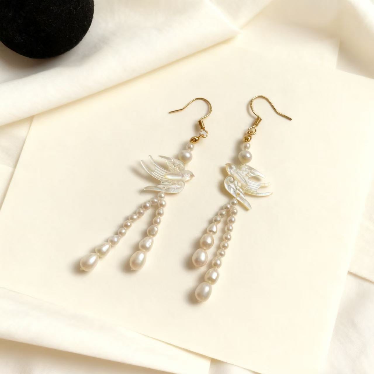Swallow Shell Carved Pearl Drop Earrings