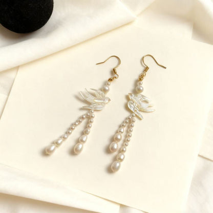 Swallow Shell Carved Pearl Drop Earrings