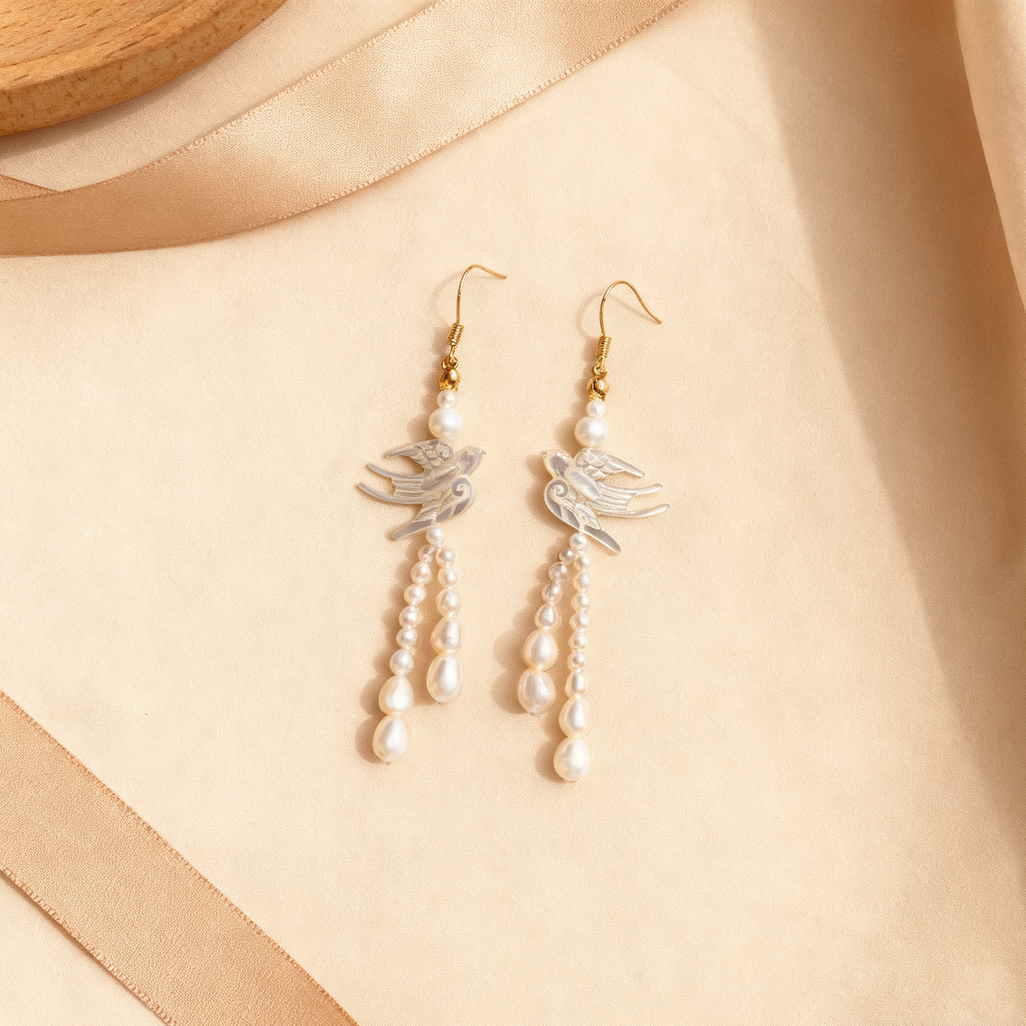 Swallow Shell Carved Pearl Drop Earrings
