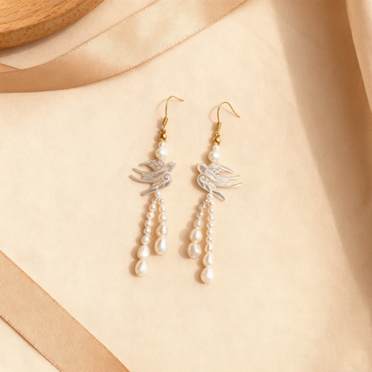 Swallow Shell Carved Pearl Drop Earrings