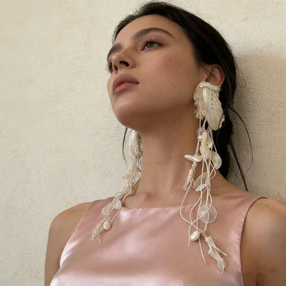 Natural Shell Statement Earring with Organic Drop Details