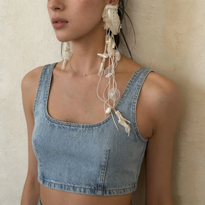 Organic drop elements on natural shell earring