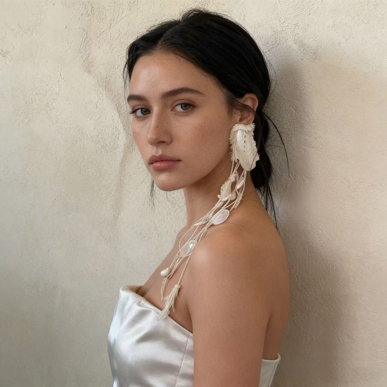 Natural Shell Statement Earring with Organic Drop Details